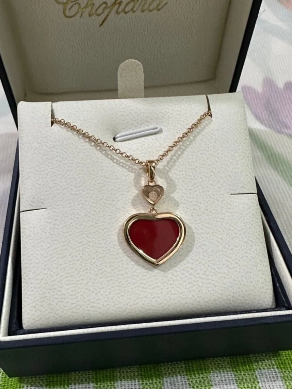 Chopard Rose Gold Heart Pendant Necklace with Red Enamel